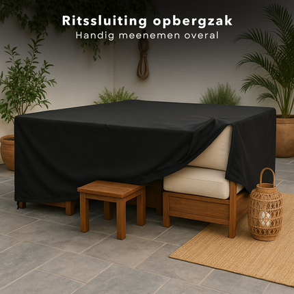 Cheqo® Loungeset Beschermhoes XL - Afdekhoes - Loungeset Hoes - Tuinmeubelhoes - Waterdicht & UV-bestendig - Polyester Zwart