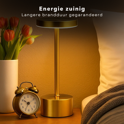 Cheqo® Gouden Tafellamp Oplaadbaar - Draadloos En Dimbaar - Touch Lamp - Nachtlamp Slaapkamer - Usb Oplaadbaar - Dimbare Tafellamp - Moderne Touch Lamp - LED Tafellamp - Tafellamp Zonder Snoer - Goud Tafellamp