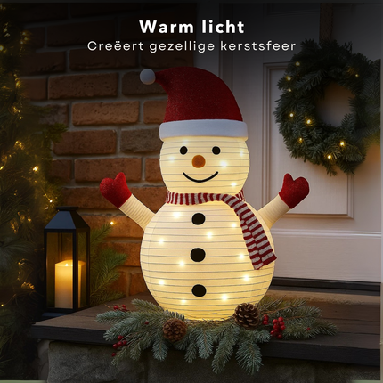 Cheqo® LED Sneeuwpop - Warm Witte LED - Opvouwbaar - Timer Functie op Batterijen - IP44 - Geschikt Voor Buiten - Kerstdecoratie Buiten - Tuinfiguur Kerstdecoratie - Sneeuwpop Buiten - Kerstfiguur - Kerstlampjes