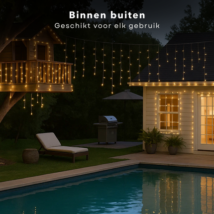 Cheqo® Ijspegel Verlichting - Kerstverlichting Warm Wit - Ijspegelverlichting Transparant Snoer - 90 LED - Lichtgordijn - Kerstverlichting Buiten - voor Binnen en Buiten - IP44 Adapter - Energiezuinig - Decoratieve Verlichting