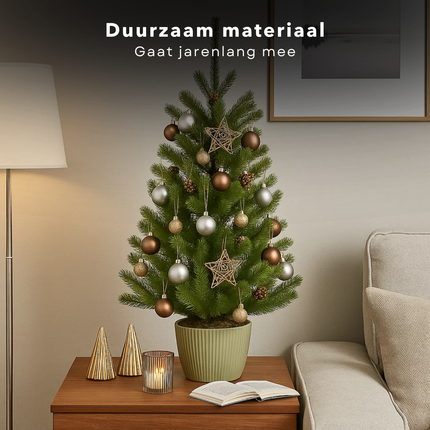 Cheqo® Kunstkerstboom In Pot - Compacte Kunstkerstboom - Kleine Kerstboom - Mini Kerstboom - Kerstboom 90 cm - Groene Kerstboom - Realistische Kerstboom - Natuurlijke Uitstraling - PE-Materiaal Kerstboom - Stevige Zwarte Pot - Kerstdecoratie