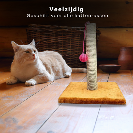 Cheqo® Compacte Krabpaal - 35 cm hoog - Met Speelbal en Sisaltouw - Krabpaal voor Katten - Kleine Katten - Grote Katten - Kattenspeelgoed - Kattenpaal - Extra Sterk Krabpalen