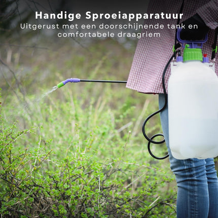 Cheqo® Hogedruk Plantensproeier met Pomp - 8 Liter - Verstelbaar Mondstuk - Draagriem - Drukspuit - Plantenspuit - Verstuiver - Druksproeier - Sproeilans - Vergrendelbare Trekker - Draagriem - Tuin Besproeien - Onkruid Verdelgen drukspuiten