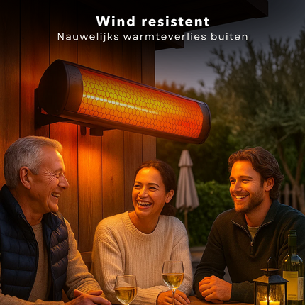 Cheqo® Elektrische Terrasverwarmer - Infrarood Verwarming - 2000W Vermogen - Hangend Model - IP55 Bescherming - Spatwaterdicht - Binnen En Buiten Gebruik - Gouden Halogeenlamp - Wand- Of Plafondmontage - Energiezuinig