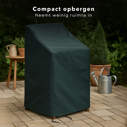 Cheqo® Tuinstoelen Afdekhoes - Tuinmeubelhoes - Stapelstoelhoes - Zwart - Outdoor Stoelhoes - Voor Buitengebruik - Stoelhoes Met Trekkoord - Hoes voor Tuinstoelen - Tuinstoel Afdekhoes - Meubeulhoes