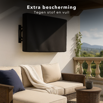 Cheqo® Tv Hoes Voor Buiten - Televisie Beschermhoes - Weerbestendige Tv Hoes - Waterafstotende Hoes - Stofwerende Tv Hoes - UV-bestendige Hoes - Tv Hoes Met Opbergvak - Polyester Tv Hoes - Universele Tv Hoes - Tv Hoes Voor Muurbeugel