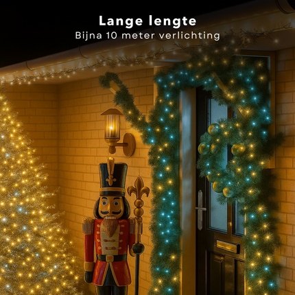 Cheqo® Kerstverlichting - Kerstlampjes - Kerstboomverlichting  - 768 LED - Twotone Verlichting - Warm Wit + Wit - Verlichte Lengte 990 CM - 8 Lichtfuncties - Automatische Timer - Binnen en Buiten - IP44 Adapter - Cluster Kerstverlichting