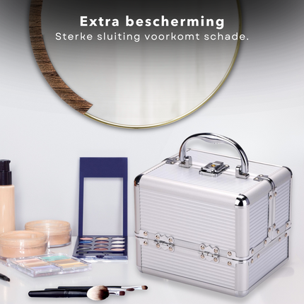 Cheqo® Make-up Koffer Aluminium - Grote Cosmetica Organizer - Beauty Case met Vakken - Visagiekoffer - Cosmeticakoffer - Beautycase