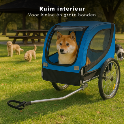 Cheqo® Hondenfietskar Opvouwbaar – Fietskar voor Honden tot 40 Kilo – Inklapbare Fietskar met Regenhoes & Gaasvensters – Stalen Frame – Snelkoppeling – Reflectoren – Comfortabele Hondenkar voor Bos & Strand