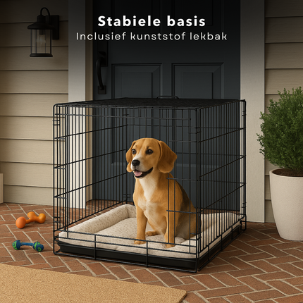 Cheqo® Hondenbench – Bench voor Honden - Opvouwbare Draadkooi Zwart – Autobench & Transportbox – Voor Grote Honden – Met Deur & Bovenopening – Reismand – Stevig Stalen Frame – 6.5 kg – Voor Thuis & Onderweg