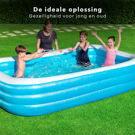 Cheqo® Familiebad - Extra Groot Zwembad - 305x183x56cm - 1161 liter - Incl. Reparatiepatch - Ideaal voor kinderen - Vanaf 6 jaar - Zwembad - Opblaasbaar - Zwembaden - Rechthoekig - Opblaasbad - Extra Brede Wanden - Incl. Reparatiepatch - Stevig Vinyl Opblaasbare Zwembaden