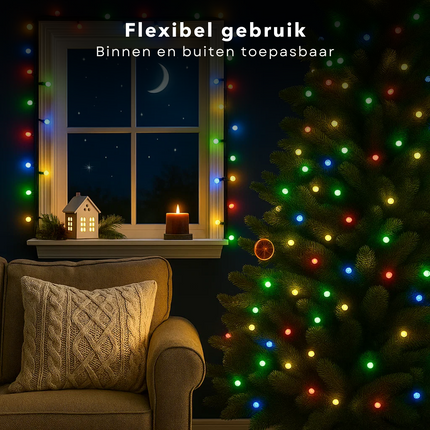 Cheqo® LED Lichtsnoer - Multicolor Verlichting - 240 LED Lampjes - Binnen En Buiten - 18 Meter Lengte - IP44 Adapter - Energiezuinig - Feestverlichting - Tuinverlichting - Kerstverlichting - Kerst Lampjes - Zwart Snoer