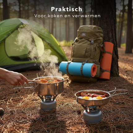 Cheqo® Camping Pannenset - Camping Pannen - Pannenset Camping - Kampeer Pannenset - Kampeer Pannen - Camping Kookset - Kookset Camping - Camping Kookgerei - Camping Kookgerei Set - Camping Pan Set - Camping Steelpan