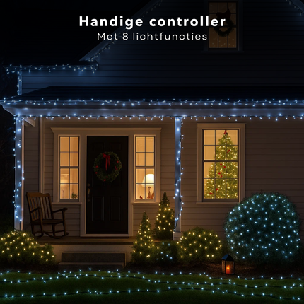 Cheqo® Kerstverlichting - Witte Kerstlampjes - Kerstboomverlichting Wit - 192 LED Lampjes - Koel Wit Licht - Verlichte Lengte 240 CM - Aansluitsnoer 300 CM - 8 Lichtfuncties - Automatische Timer - Geheugenfunctie - IP44 Adapter - Binnen en Buiten