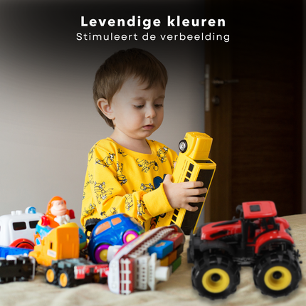 Cheqo® Speelgoedtractor - Speelgoed Tractor - Rood/Zwart - 15 cm - Licht en Geluid - Kunststof