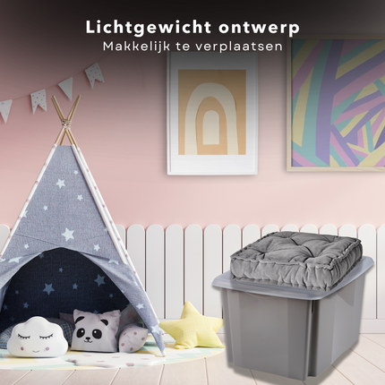 Cheqo® Opbergbox 45L - Opslagbox - Opbergdoos - Grijs - Met Deksel - Kunststof - Ideaal voor Kleding en Decoratie