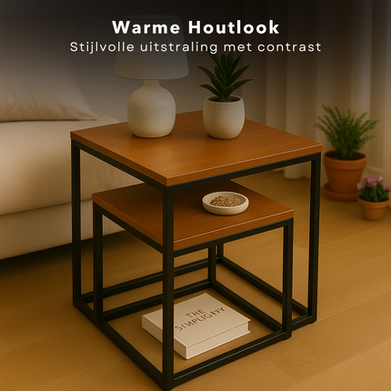 Cheqo® Industriële Bijzettafels Set - Salontafel - Bijzettafeltje - Bijzettafel Set - Bijzet Tafel - Moderne Nesting Tafels - MDF & Metaal