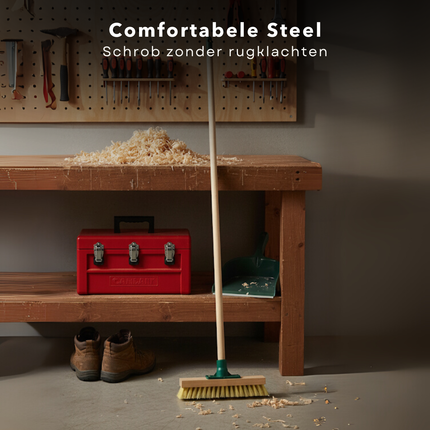 Cheqo® Schrobbezem Met Steel - Luiwagen Met Steel - Schrobborstel - Vloerschrobber - Schoonmaakbezem - Borstel Met Steel - Schrobbezem - Badkamer Borstel - Tegel Borstel - Vloerreiniging - Hygiënische Schrobbezem