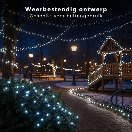Cheqo® Kerstverlichting - Kerstlampjes - Kerstboomverlichting voor Buiten - 1800 LED Lampjes - 36 Meter Lichtsnoer - Wit Licht - Koelwit - 8 Lichtfuncties - Geheugenfunctie - Timer 8 Uur - IP44 Adapter - Groen Snoer - Binnen en Buiten