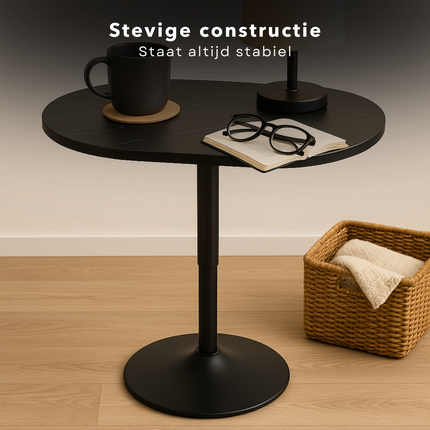 Cheqo® Luxe Bijzettafel Ovaal - Verstelbare Ovale Tafel - Marmer Look - Salontafel Draaibaar - MDF & Metaal - Zwart