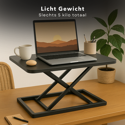 Cheqo® Verstelbare Bureauverhoger - Zit Sta Bureau Verhoger - Monitor Verhoger - Workstation - Stabureau - Ergonomische Werkplek - MDF & Metaal - Zwart