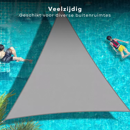 Cheqo® Schaduwdoek Driehoek - Grijs - Waterafstotend Polyester 100% - Compleet met Touw - Verpakt in Afsluitbare Draagzak - 360x360x360cm