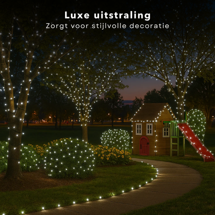 Cheqo® Kerstverlichting - Kerstlampjes - Kerstboomverlichting Wit - 1920 LED Lampjes - Koel Wit Licht - 25 Meter Lengte - Binnen en Buiten - IP44 Adapter - 8 Lichtfuncties - Automatische Timer - Geheugenfunctie - Cluster Kerstverlichting