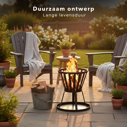 Cheqo® Vuurkorf - Vuurkorf Buiten - Vuurkorf Tuin - Vuurkorf Terras - Ronde Vuurkorf - Vuurkorf Op Poten - Vuurkorf Zwart