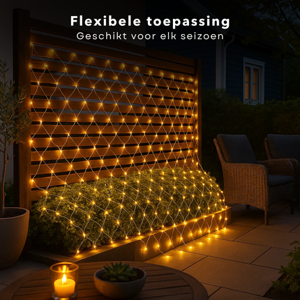Cheqo® Lichtgordijn LED Netverlichting - Warm Wit Licht - 320 LED Lampjes - Binnen En Buiten - IP44 - Kerstverlichting - Groen Snoer - Lichtnet - Kerstboomverlichting - Lichtgordijn - Licht Net - Kerst Verlichting