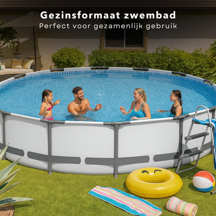 Cheqo® Opzetzwembad Rond – Familie Zwembad met Frame – Bovengronds Zwembad met Filterpomp – 10220L – Duurzaam PVC – Roestbestendig – Waterpret in de Tuin – Eenvoudig Zonder Gereedschap – Zomerse Verkoeling