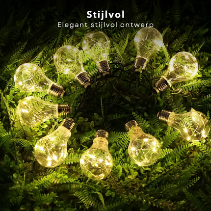 Cheqo® Decoratieve Tuinverlichting - Lichtsnoer - Lichtslinger - 450cm Warm Wit Snoerverlichting met 10x5 LED Lampen - Geschikt voor Buiten - IP44 Adapter - Feestverlichting voor Buiten