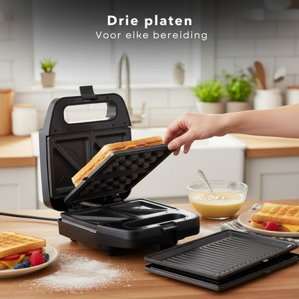 Cheqo® 3-in-1 Toaster – Verwisselbare Bakplaten – Tosti/Grill/Wafelijzer – Belgische Wafels – Tostiijzer - Wafelijzer - Grill - Wafel Ijzer - Tosti Ijzer - Wafels Maken - Tosti Grill - Grillplaat Tosti - Grill IJzer