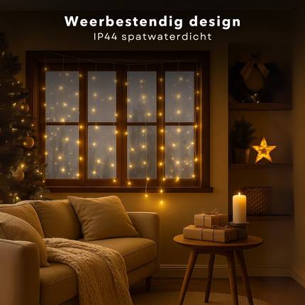 Cheqo® Ijspegel Lichtgordijn - 480 LED's - Extra Warm Wit - Lichtnet - Kerstverlichting Buiten - Binnen En Buiten - IP44 Spatwaterdicht - Energiezuinige LED's - 8 Lichtfuncties - 9.50 Meter - Groen Snoer - Lange En Korte Strengen