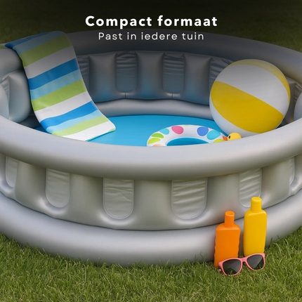 Cheqo® Opblaasbaar Kinderzwembad – Ruimteschip Design – Stevig Vinyl – Kinderbadje met Reparatiesticker – Speelzwembad – Waterpret – Duurzaam – Leegloopventiel – Vanaf 3 Jaar – Veilig Zwembad Kinderen