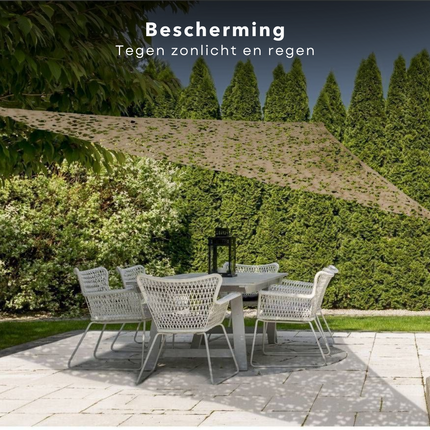 Cheqo® Schaduwdoek Camouflage - Camouflagenet - Camouflage Net - Buitennet - Driehoek 360x360x360cm - Olijfgroen - 210D Polyester - 3x 3.50m Touw - Met Afsluitbare Draagzak