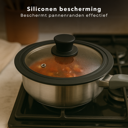 Cheqo® Universeel Glazen Pannendeksel - 24-28 cm - Siliconen Rand - Stoomgat - Warmtebestendig