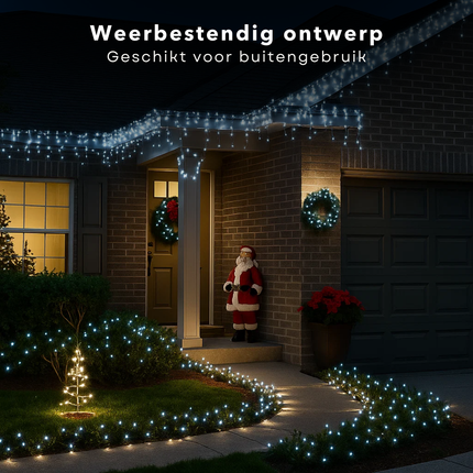 Cheqo® Kerstverlichting - Kerstlampjes - Kerstboomverlichting Wit - 768 LED Lampjes - Koel Wit Licht - Verlichte Lengte 990 CM - Kerstverlichting Binnen en Buiten - IP44 Adapter - Automatische Timer - 8 Lichtfuncties - Geheugenfunctie