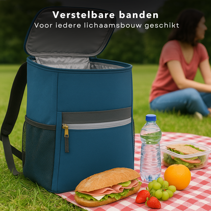 Cheqo® Koelrugtas 12L - Koelrugzak - Koeltas - Lunchtas - Picknicktas - Donkerblauw - Isolerende Rugzak voor Picknick - Compact en Waterdicht