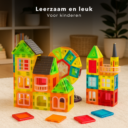 Cheqo® Magnetische Bouwtegels - Magnetic Tiles - Magnetische Bouwstenen - Magnetisch Montessori Speelgoed - 70-delige Set - Educatief Speelgoed voor Kinderen - Constructie Speelgoed - Magnetische Tegels