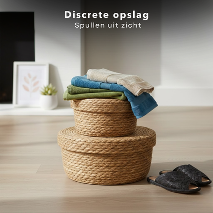 Cheqo® Opbergmand Met Deksel - Mand Met Deksel - Ronde Opbergmand Met Deksel - Opbergmand Set - Set Opbergmanden Met Deksel - Manden Set Met Deksel - Opbergmandjes Met Deksel - Mandjes Met Deksel - Bruine Opbergmand Met Deksel