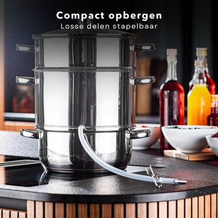 Cheqo® Ontsapper - Stoomextractor - RVS - 26 cm - Sappan - Stoompan - Geschikt voor Inductie - Glazen Deksel - Siliconen Slang
