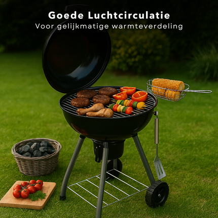 Cheqo® Houtskool Barbecue Ø43 cm - Houtskoolbarbecue - Draagbare BBQ met Deksel - Perfect voor Tuin en Camping