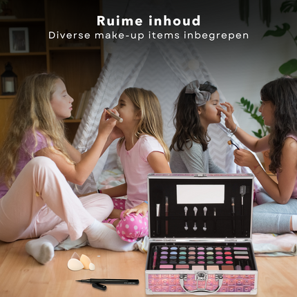 Cheqo® Glamour Make-up Koffer - Holografisch Roze - Kindermake-up Set - Draagbare Beautyset - Beauty Case met Vakken - Visagiekoffer - Cosmeticakoffer - Beautycase