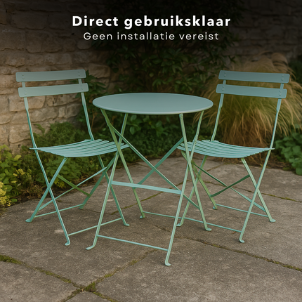 Cheqo® Bistroset Metaal Groen - Compacte 3-delige Balkonset - Tuinset - Tuintafel Set - Tuin Tafel Set - Weerbestendig