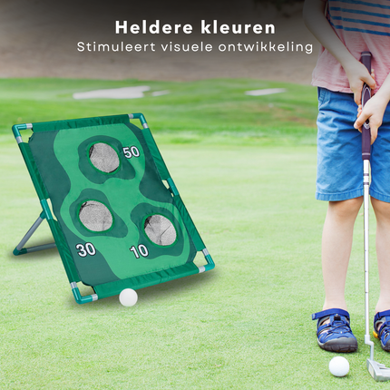 Cheqo® 2-in-1 Kinderspel Golf & Cornhole Set - Educatief Buitenspeelgoed - Werpspel - Inclusief Doelen en Clubs - Beanbag Game