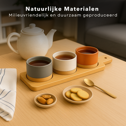 Cheqo® Tapas Serveerset - Serveerplank - Tapas Set op Bamboe Plank - Hapjes Plank - Hapjesplank - Borrelplank - Aardewerk Schaaltjes