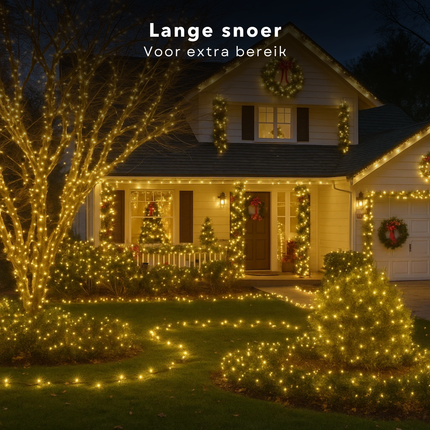 Cheqo® LED Verlichting - 180 LED Lampjes - Warm Wit - Lichtfuncties - Timer Functie - 13.5 Meter Lichtsnoer - Kerstboomverlichting Transparant Snoer - Binnen En Buiten - IP44 Adapter - Kerstverlichting - Lichtslinger - Sfeerverlichting - Kerstlampjes