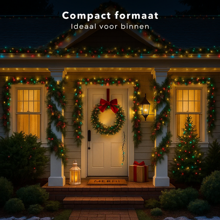 Cheqo® Kerstverlichting - Kerstlampjes - Kerstboomverlichting op Batterij - 192 LED Lampjes - Drie Kleuren Licht - Rood Warm Wit Groen - 8 Lichtfuncties - Geheugenfunctie Verlichting - Timer 6 Uur - Verlichte Lengte 140 CM - Op Batterijen