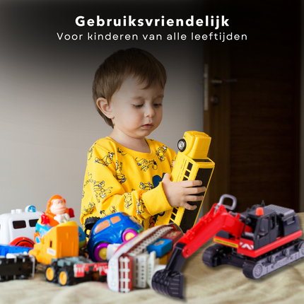 Cheqo® Speelgoed Graafmachine - Graaf Machine - Kraan Rood/Zwart - Draaibaar & Bestuurbaar - Ideaal voor Kinderen