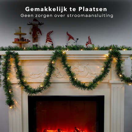 Cheqo® Feestelijke Kerstslinger - 270 Cm - 26 LED's - Op Batterijen - Guirlande - Kerstversiering - Kerstlampjes - Kerstboomverlichting - Kerstverlichting - Sfeerverlichting - Kerst Slinger - Warm Wit Guirlande